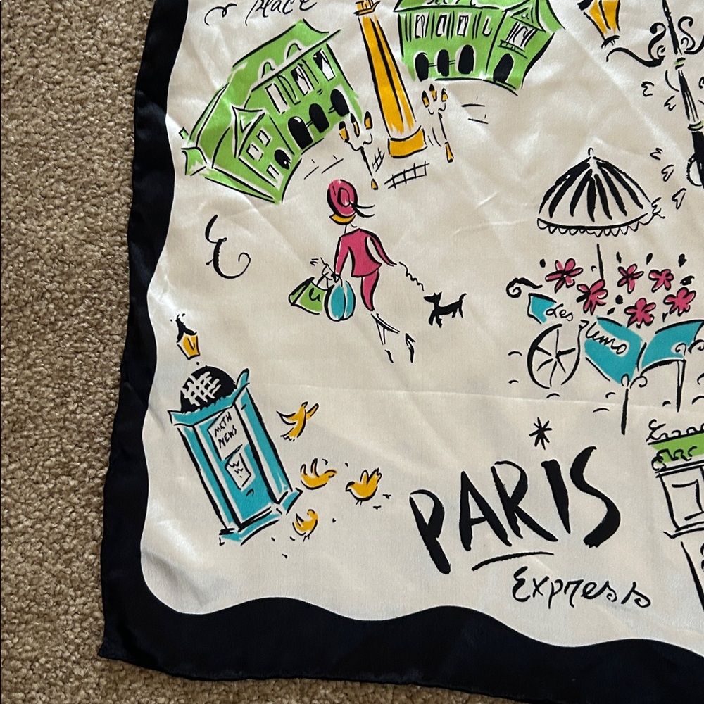 NWT 100% Silk Express Paris Landmark Printed 19” x 19” scarf - Picture 2 of 6